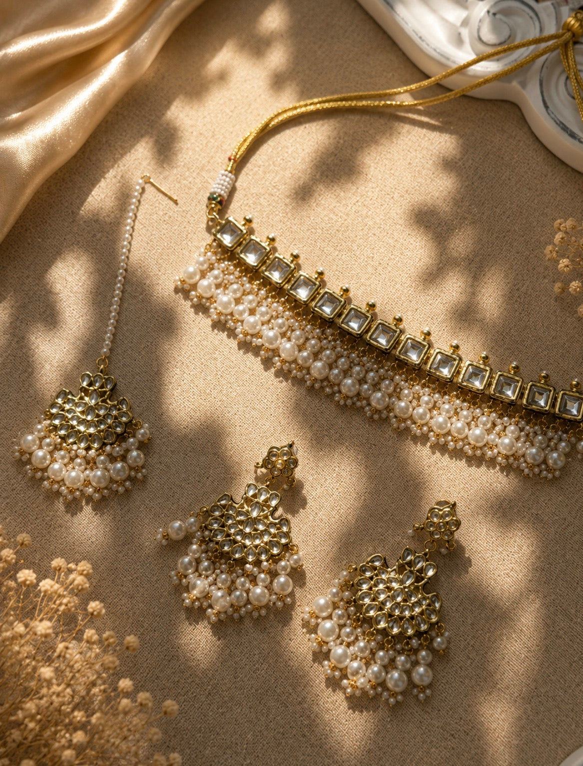 Noor Pearl Kundan Choker Set with Tikka