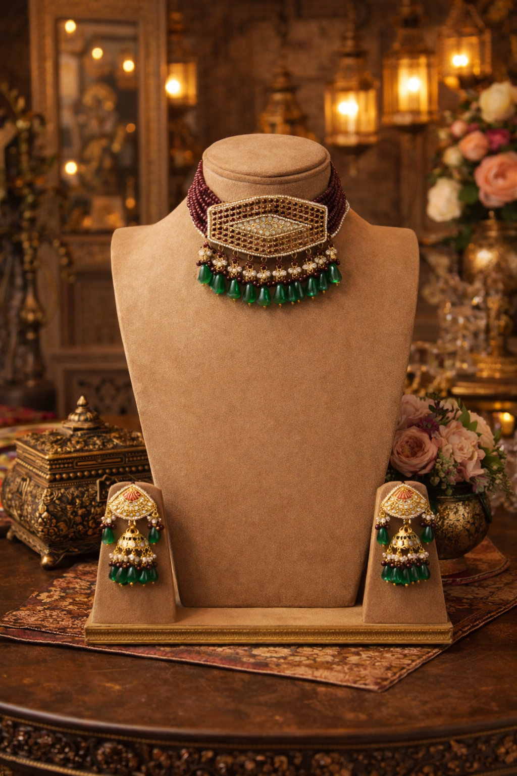 Nazakat Kundan Choker Set with Emerald Drops
