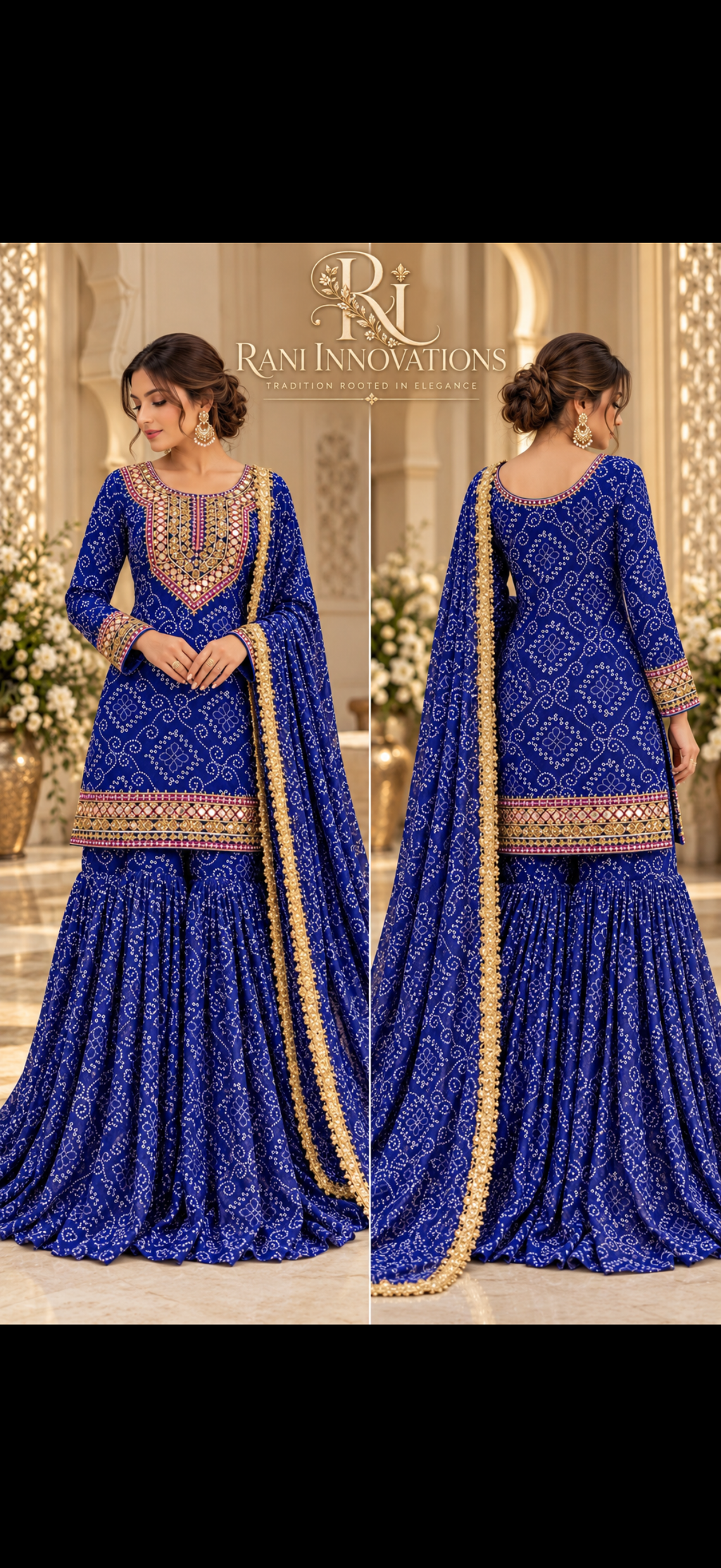 Royal Blue Bandhani Gharara Set