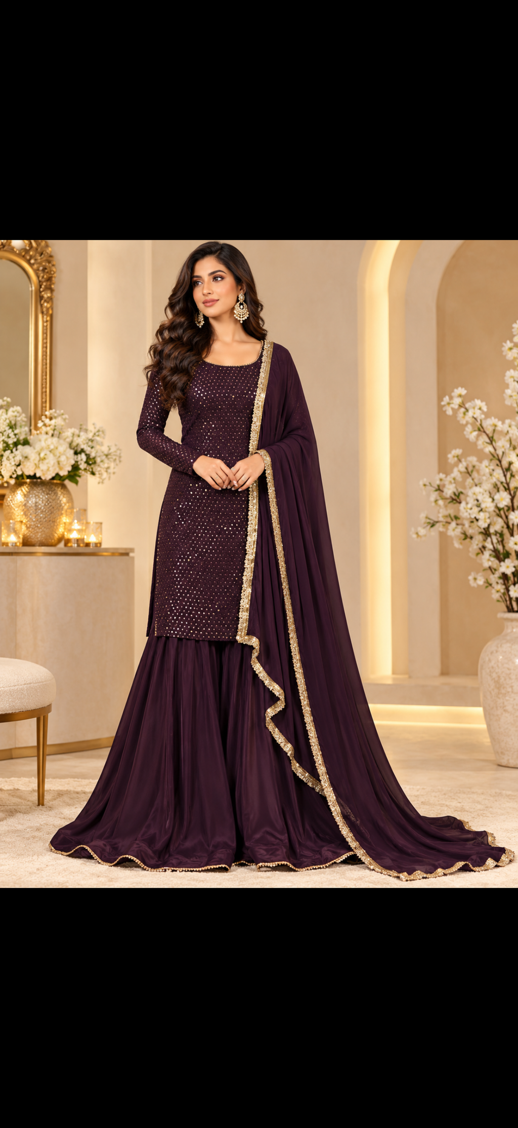 Noor Plum Embellished Sharara Set