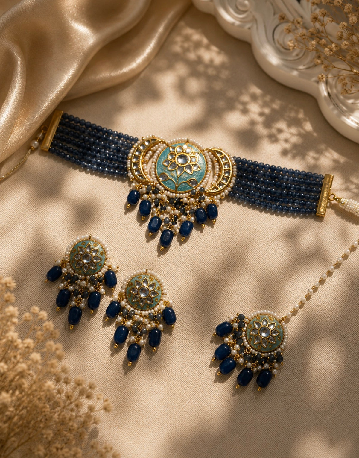 Noor Navy Meenakari Choker Set