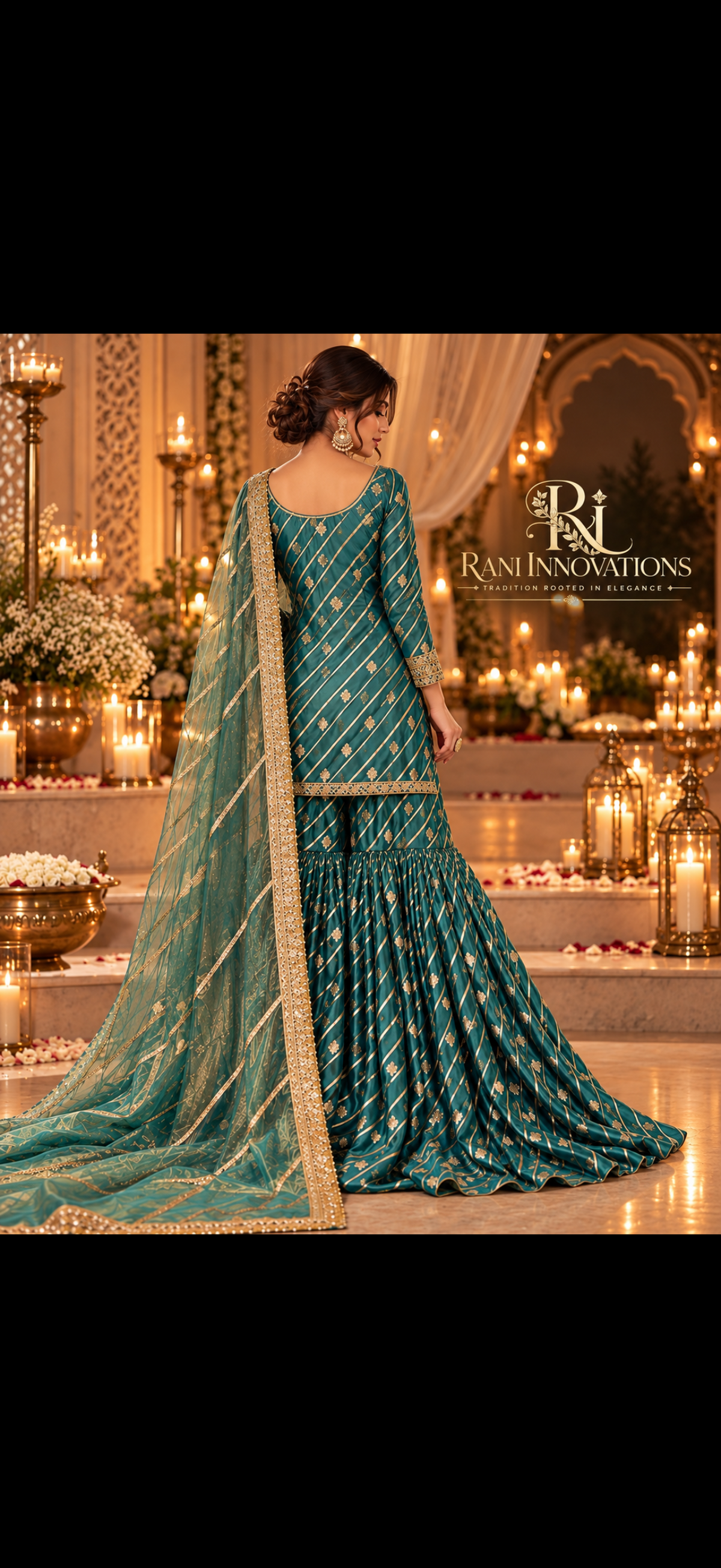 Teal Zari Gharara Set
