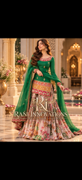 Gulnaar Emerald Floral Gharara Set