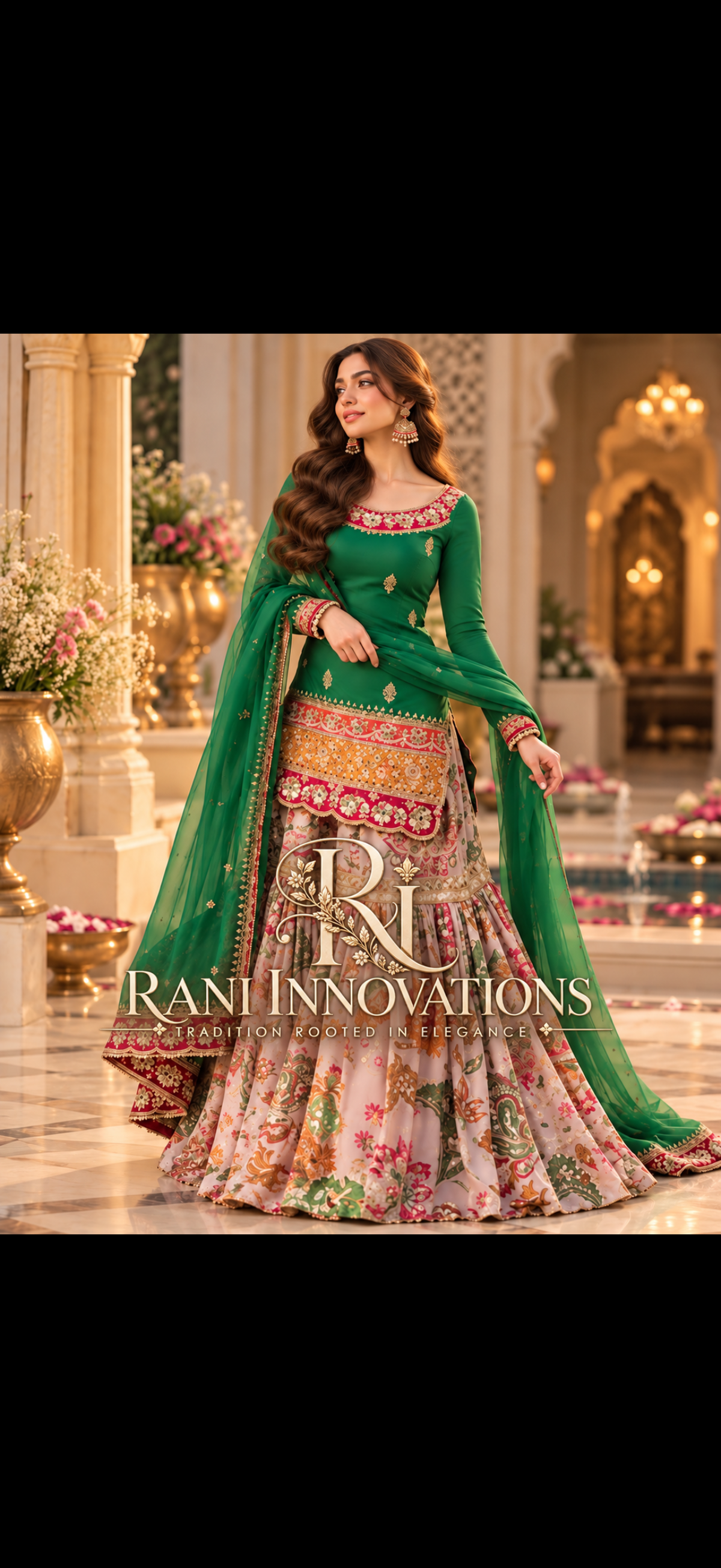 Gulnaar Emerald Floral Gharara Set