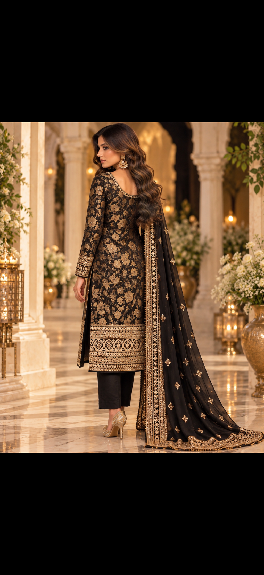 Zareen Black & Gold Brocade Suit