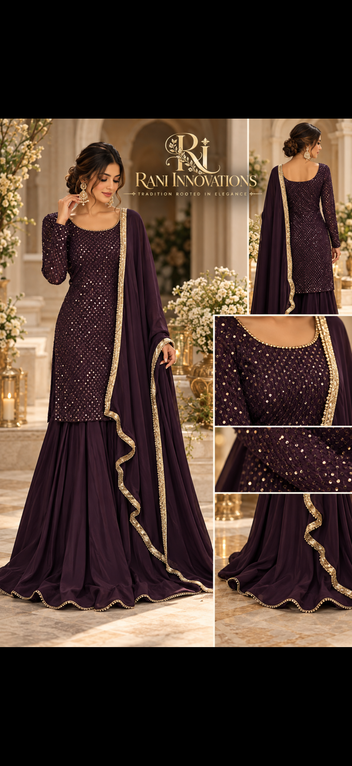 Noor Plum Embellished Sharara Set