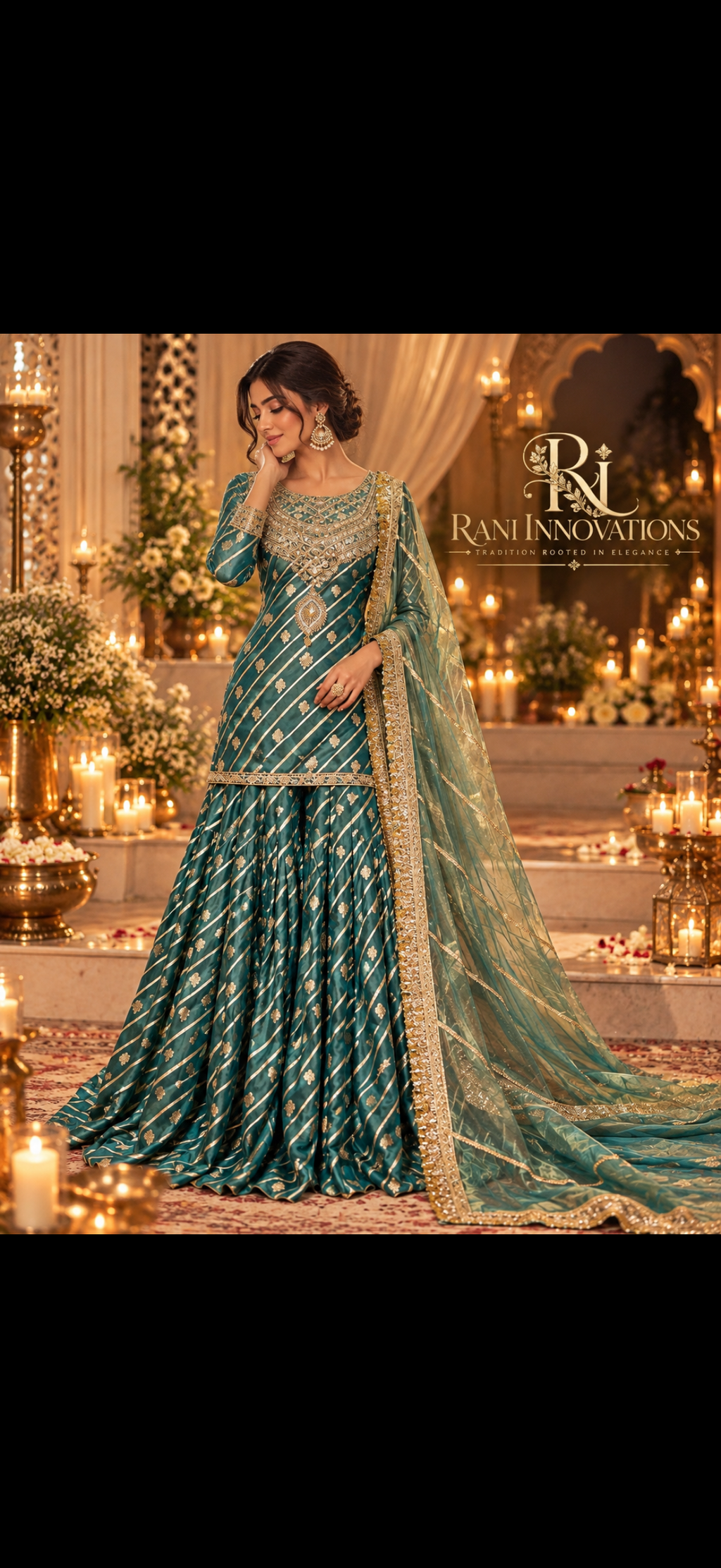 Teal Zari Gharara Set