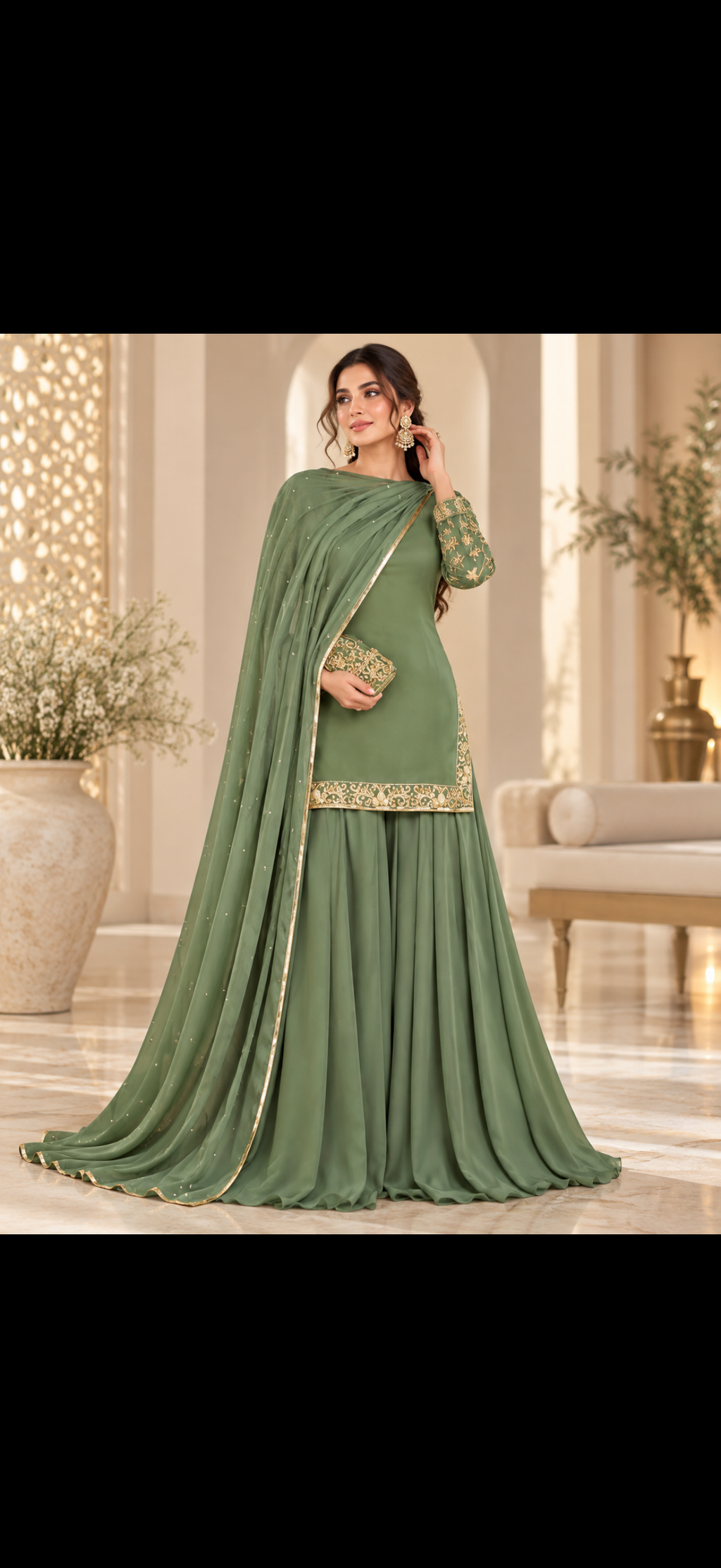 Sage Noor Embroidered Sharara Set
