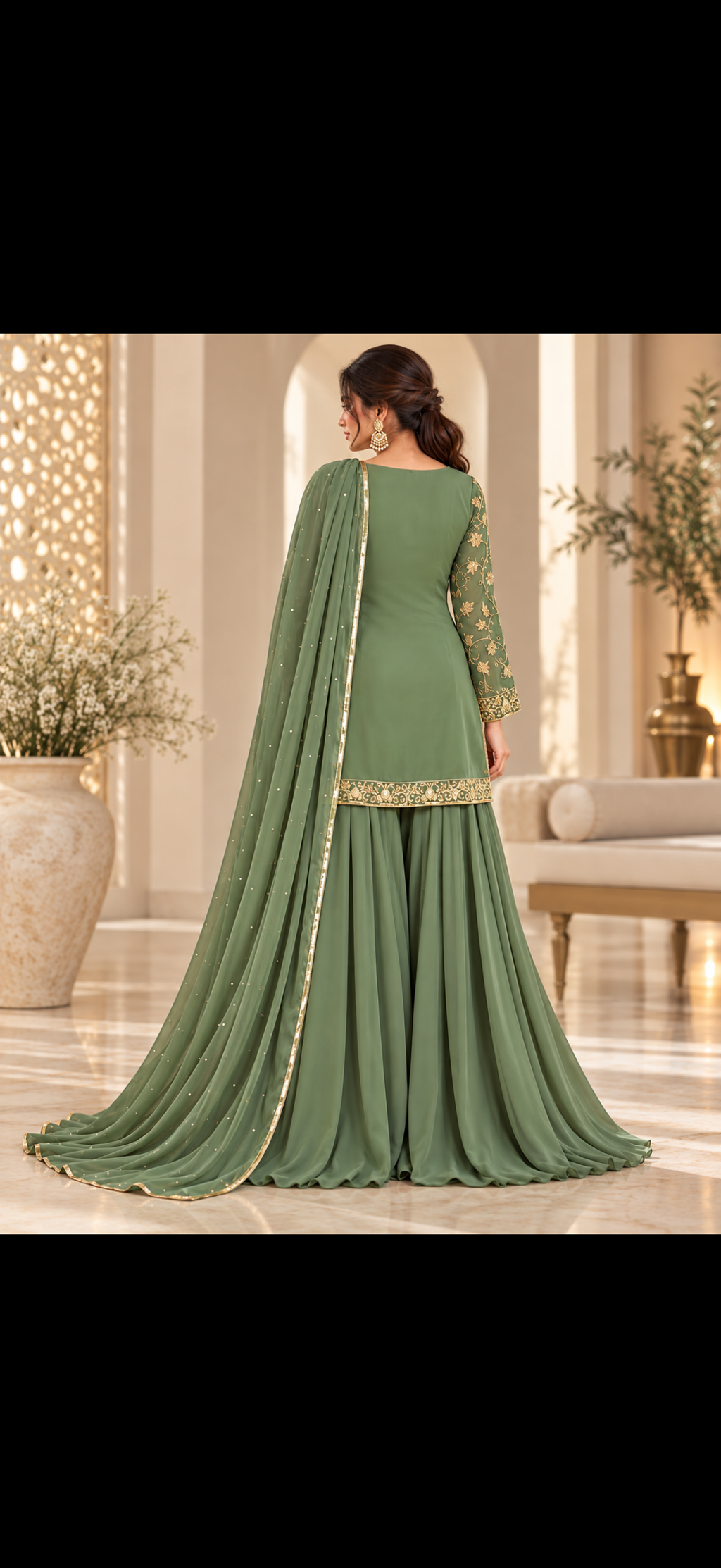 Sage Noor Embroidered Sharara Set