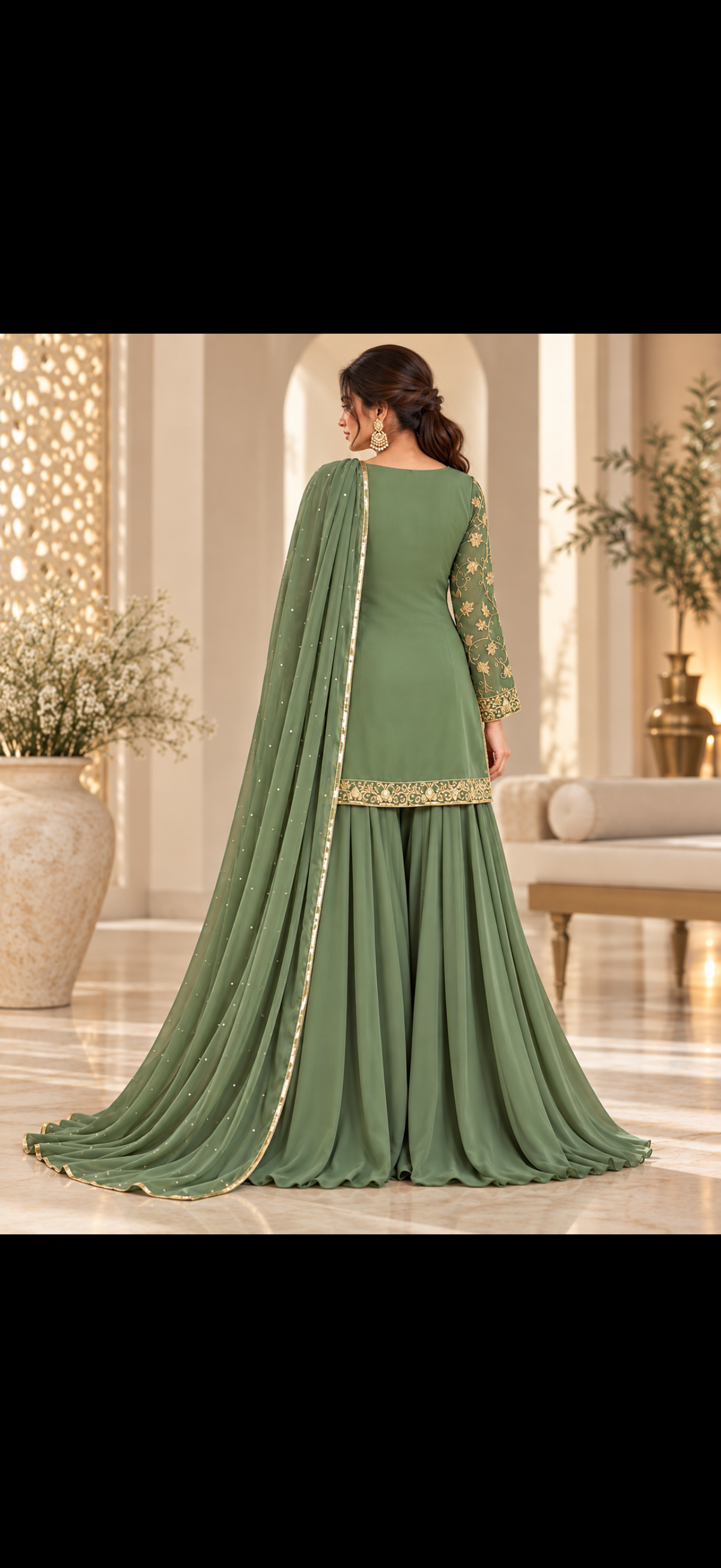 Sage Noor Embroidered Sharara Set